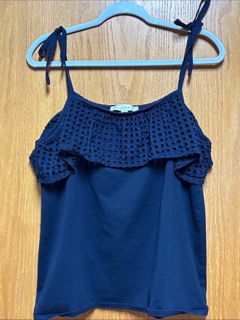 LOFT Navy Eyelet Ruffle Tie-Shoulder Cami
